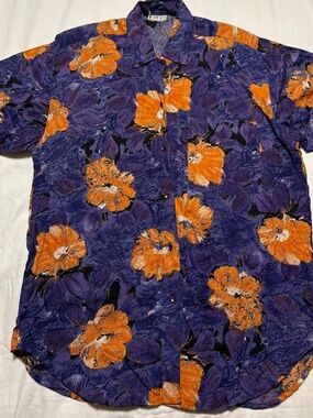 Vintage 1985 First Class Floral Rayon Hawaiian Short Sleeve Button Up Shirt M NW